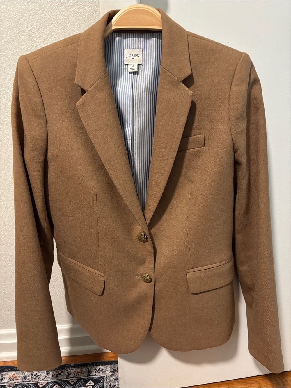 J.Crew Women's Brown Wool-Blend Schoolboy Tan Blazer